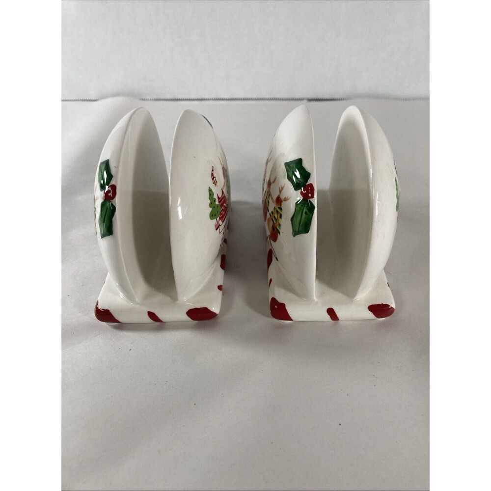Collections Santa Reindeer Napkin Holder Set Of 2 Holly Tree Candy Cane Vintage - Picture 5 of 11